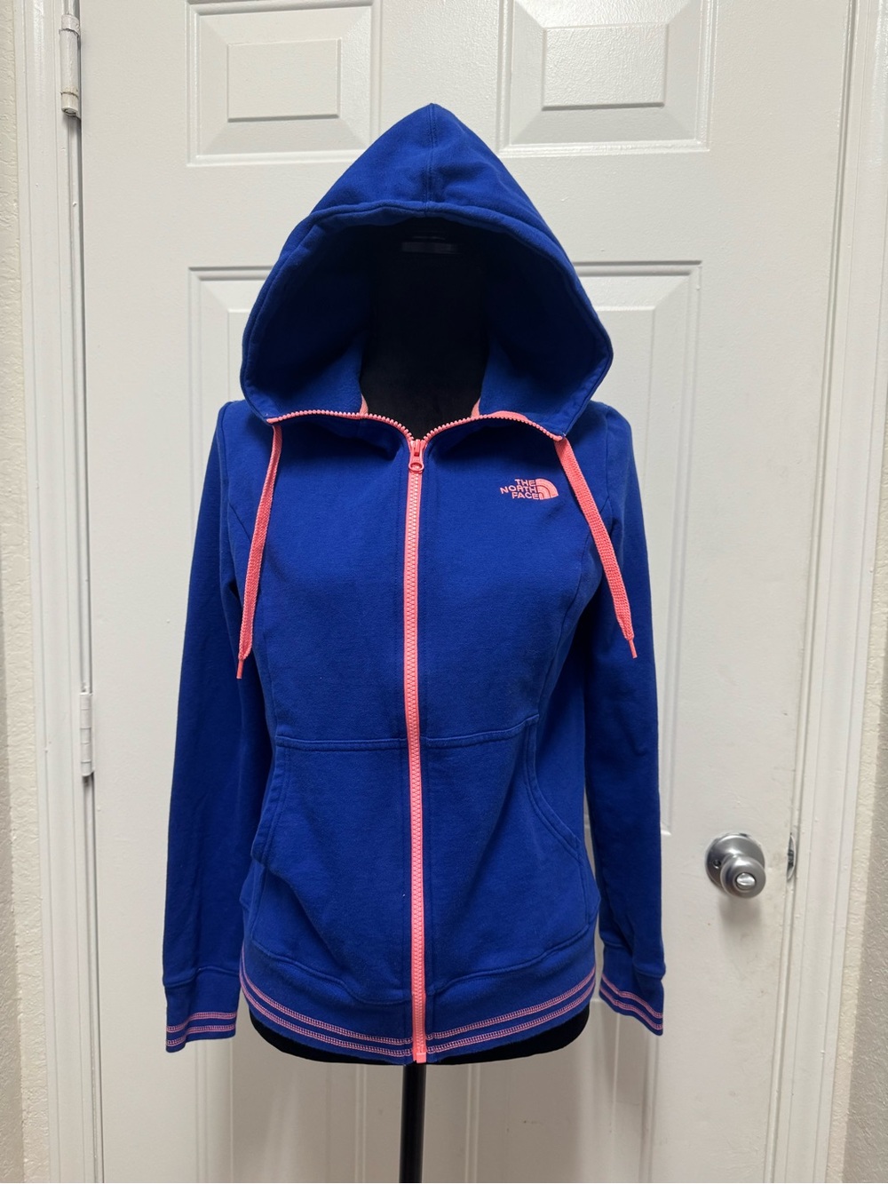 The North Face Women’s Royal Blue Zip Hoodie with Pink Trim